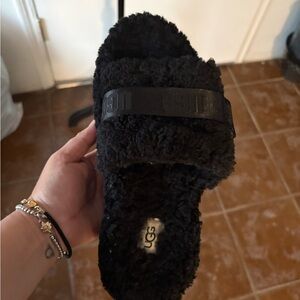 UGG Black Fuzz Slide with Branded Strap